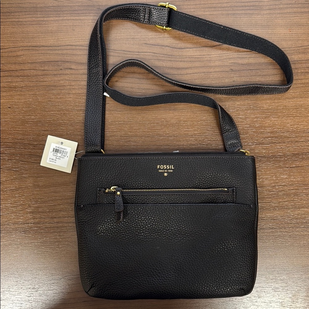 Fossil Tessa Black Leather Crossbody NWT